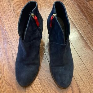 Boden Navy Suede Ankle Boots with Red Accent 7.5